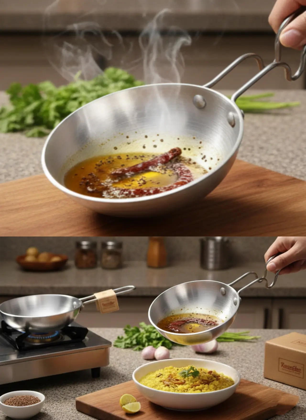 1PCS Premium Mini Tadka Pan with Heat-Resistant Long Handle - Image 2